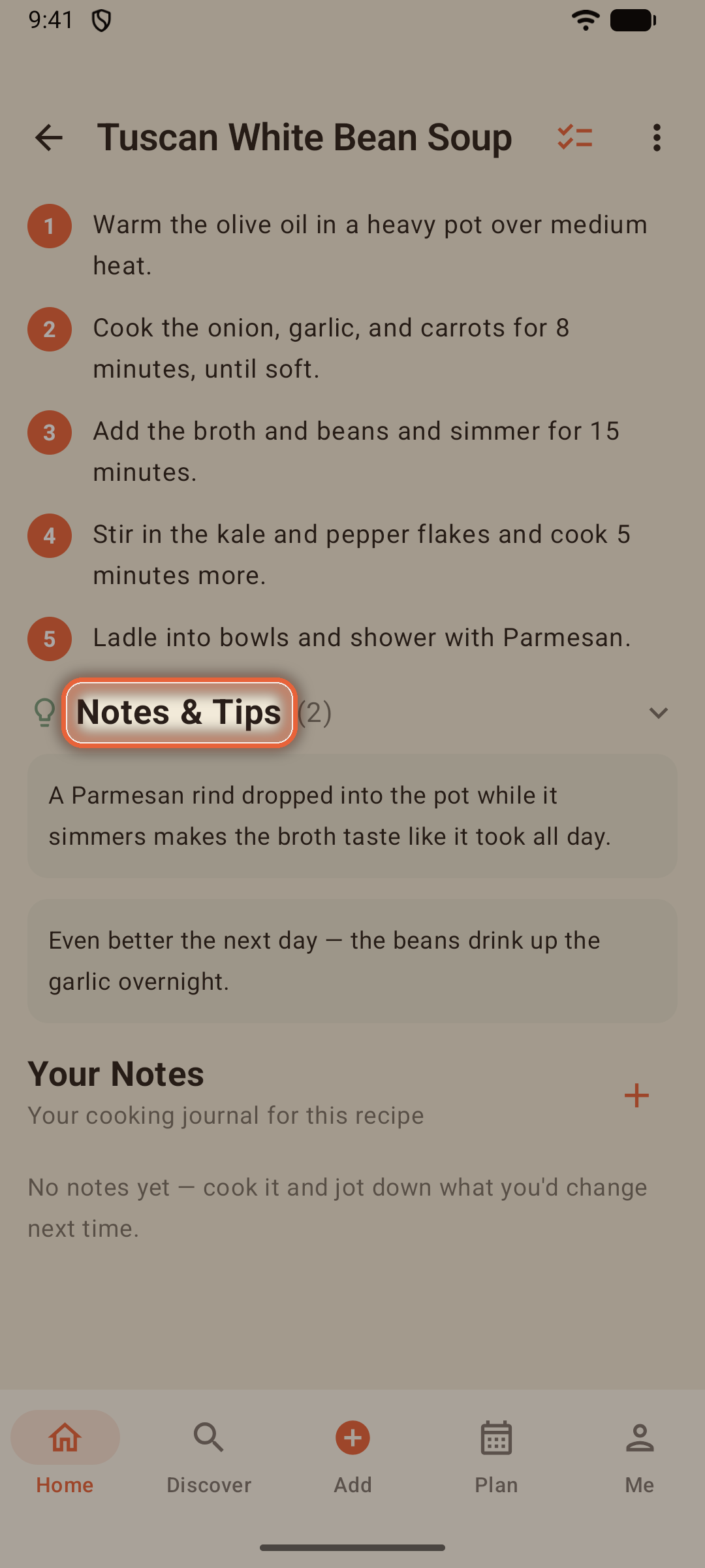 Notes and Tips section expanded, showing the author's advice cards