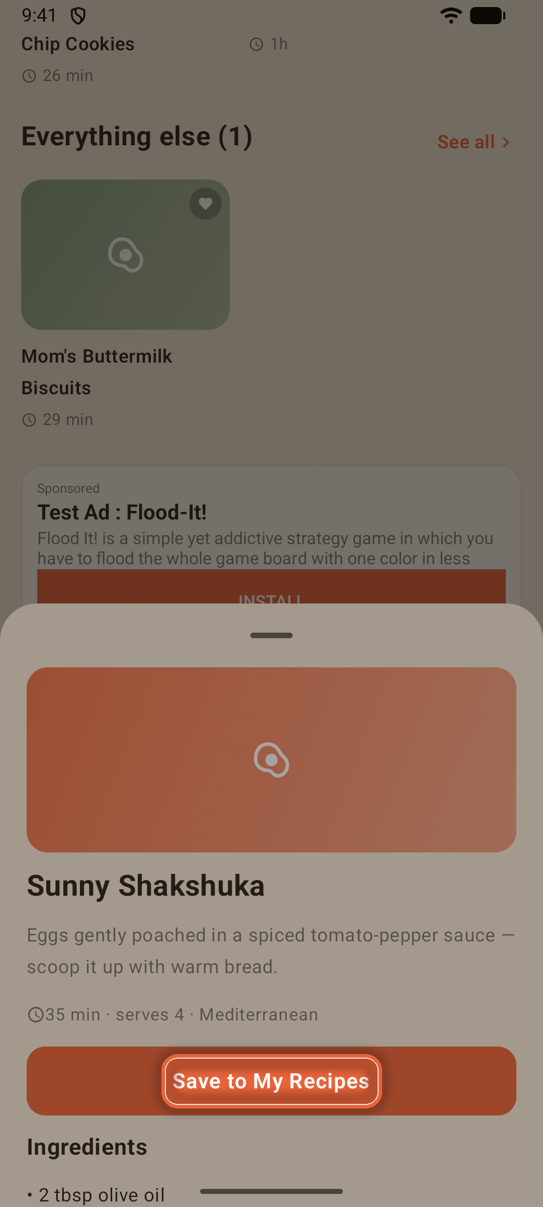 A Focara inspiration recipe preview with the Save to My Recipes button